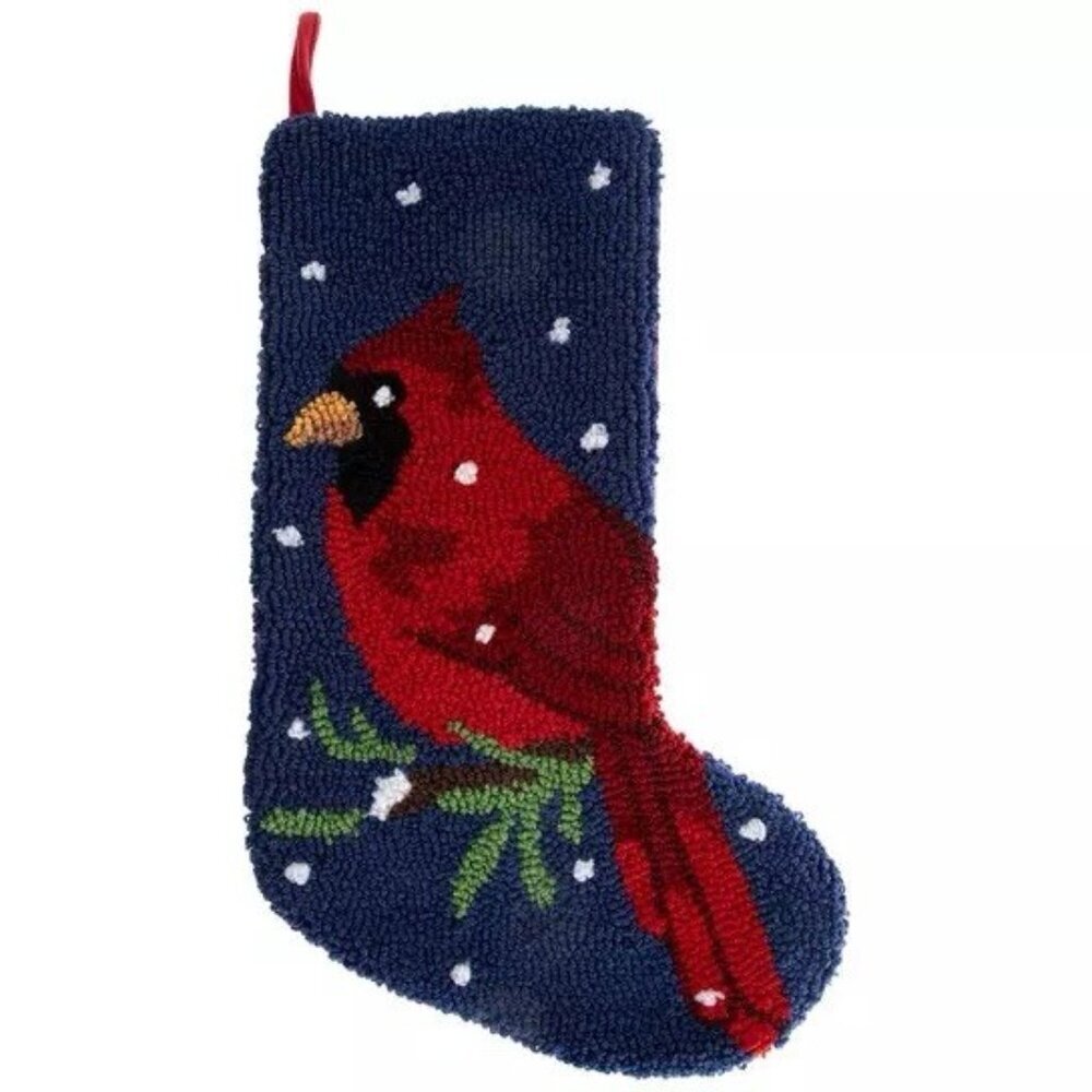 Red Cardinal 3D Christmas Rug Hook Loop Pile Christmas Multi Color Stocking, New